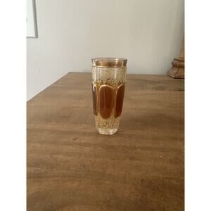 Antique Moser Six Sided Amber Gilded Glass Tooth Pick Holder 3”T